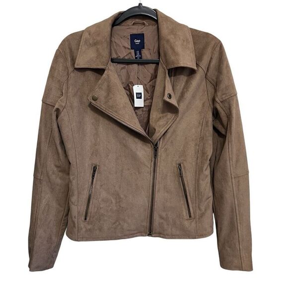 NWT Gap tan brown Faux suede Moto jacket - Picture 1 of 8